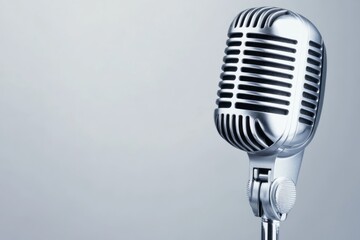 Fototapeta premium Retro style microphone broadcasting on gray background