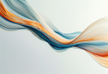 Abstrakte, fließende Wellen in sanften Blau-, Weiß- und Orangetönen auf hellem Hintergrund – ideal für modernes Design und elegante Projekte. Generative KI.