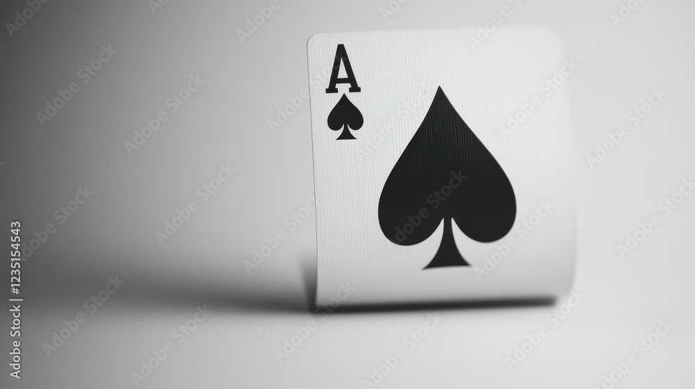 Poster Playing card with spade suit symbol shows ace under soft lighting showcasing texture and details. Generative AI