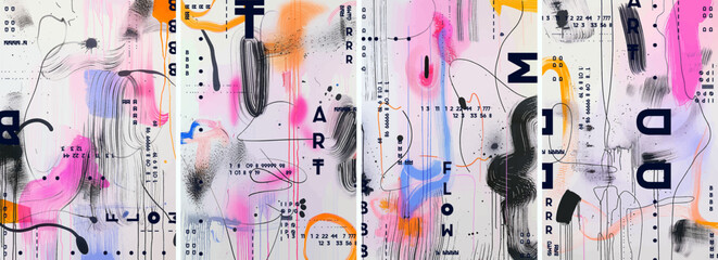 Abstract vector modern cover. Colorful backdrop with black accents, splashes of colors and paint spots. Posters with brush strokes and textures to create an artistic background for design projects.