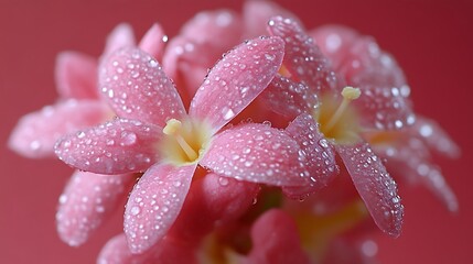 Fototapeta premium Pink Flowers Covered In Dew Droplets