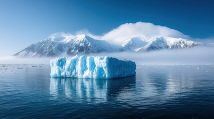 Antarctic iceberg, ocean, mountains, fog, sunrise, travel