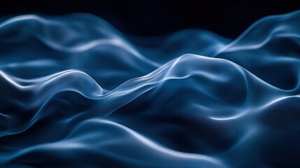 Obraz premium Abstract flowing blue fabric waves on dark background