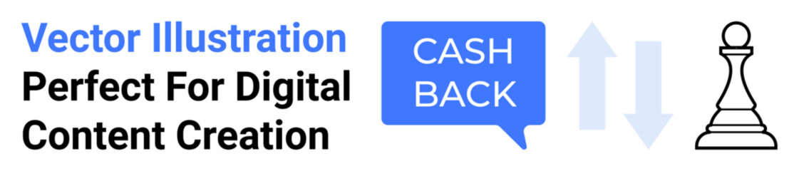 Blue cashback icon, arrows indicating bidirectional flow, and chess pawn symbolizing strategy. Ideal for financial savings, marketing, strategy, e-commerce, decision-making, growth flat landing page
