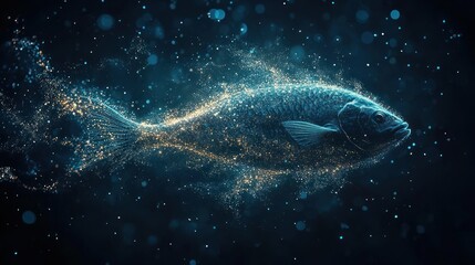 Fototapeta premium Abstract glowing fish in dark space