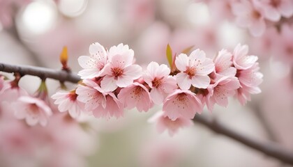Fototapeta premium Delicadas flores de cerezo rosa en plena floración sobre un fondo suave y borroso