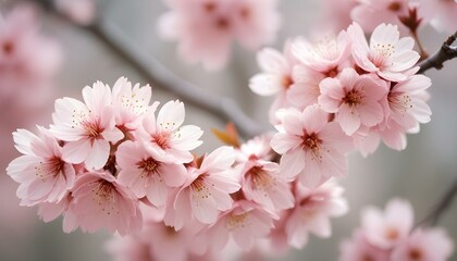 Delicadas flores de cerezo rosa en plena floración sobre un fondo suave y borroso