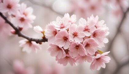 Delicadas flores de cerezo rosa en plena floración sobre un fondo suave y borroso