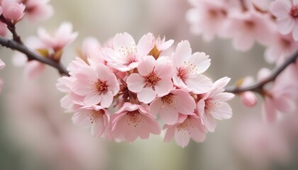 Delicadas flores de cerezo rosa en plena floración sobre un fondo suave y borroso