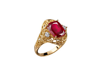 Opulent Gold Ring with a Brilliant Red Ruby Centerpiece – Fine Jewelry Showcasing Classic Craftsmanship and Regal Beauty