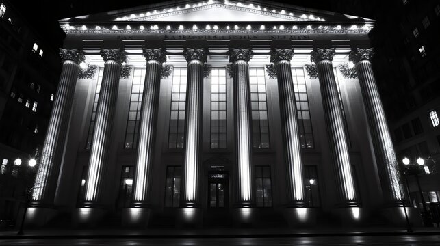 Fototapeta A large building with pillars and a large window