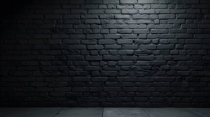 Dark Moody Brick Wall Background Texture:  Grungy Black Brick Wall with Subtle Lighting for Design Projects and Wallpapers