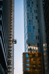 Modern skyscrapers in Canary Wharf, London's financial district. Urban landscape, architecture, cityscape.