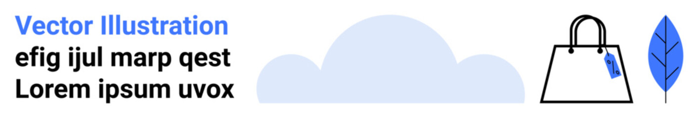 Handbag with price tag, blue leaf, and cloud in minimal style. Ideal for shopping, branding, retail, fashion, e-commerce, eco-friendly themes advertisements flat landing page banner