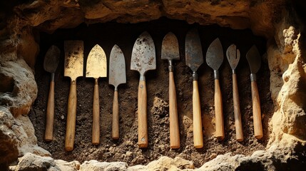 Ancient digging tools in a cave excavation site