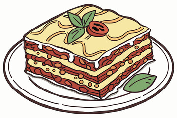 Italian cuisine, layered lasagna, melted cheese, rich meat sauce, pasta sheets, basil garnish, white plate, golden brown edges, comfort food, hearty meal, close-up photography, vibrant colors, appetiz