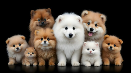 Fototapeta premium Cartoon fluffy group of animals on black background