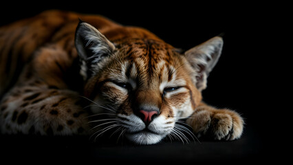 Naklejka premium Big feline resting on black background
