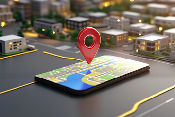 Smartphone Displaying GPS Map with Pin Marker, Route and Travel Guide - GPS, travel, smartphone, route, marker