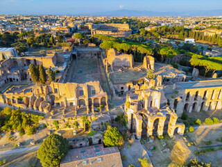 Aerial view of the Circus Maximus, the Paladin and the Colosseum. The center of ancient Rome
