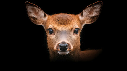 Fototapeta premium Fawn portrait, dark background, wildlife, nature (3)