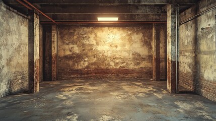 Obraz premium An old, empty grunge basement room with space for text. 