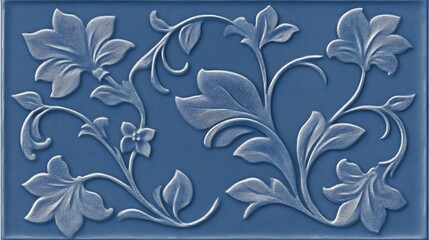 Embossed Blue Tile With Intricate Floral Design