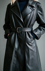 Discover a Chic Black Leather Trench Coat that embodies Modern Fashion with exquisite style