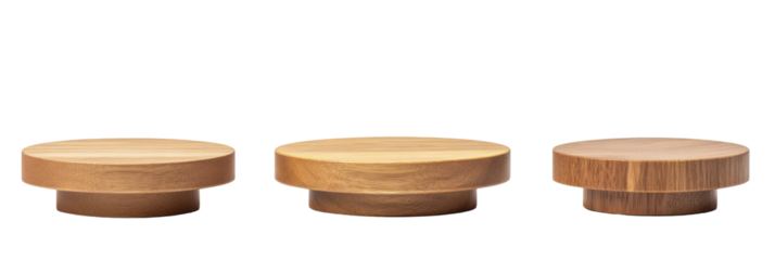 Minimalist wooden stools set of three with different heights for modern interior design png