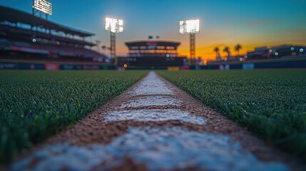 Baseball field, sunset, stadium, empty