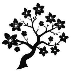 Cherry flower silhouette with white background