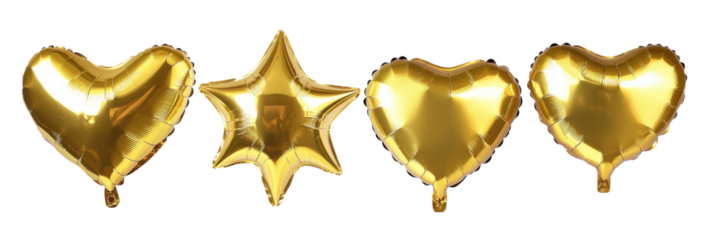Gold heart and star balloons on transparent background png