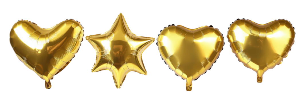 Gold heart and star balloons on transparent background png