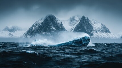 Arctic iceberg storm, mountains, ocean, dramatic