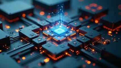 Fototapeta premium A futuristic laboratory with a focus on minimalistic, high-tech design, featuring quantum computer components being assembled.