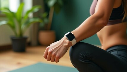 A person mid-workout on a yoga mat surrounded by natural textures in a trendy wellness studio.