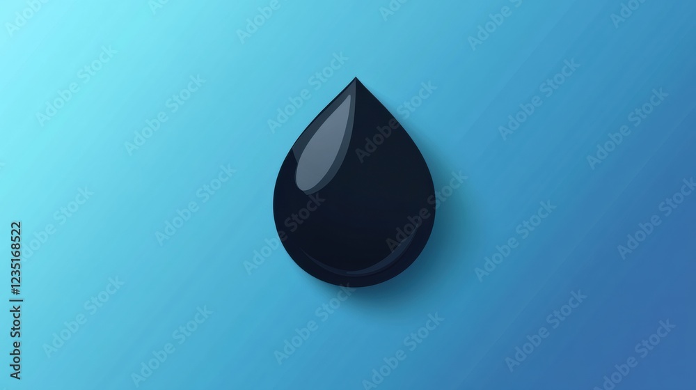 Aufkleber dark droplet shape on a smooth blue background representing liquid or oil design concept in modern d