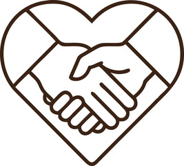 handshake in Heart, Vector, Symbol, illustration, Handshake black line silhouette icon in heart shape vector illustration