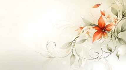 Elegant Orange Flower with Delicate Green Vines Design