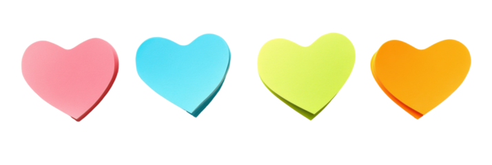 Colorful heart-shaped sticky notes in pink, blue, green, and orange png