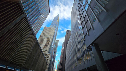 Modern look of a big metropolitan city with illuminated skyscrapers and classic architecture under...