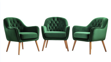 Green Velvet Armchair Set with Wooden Legs – Elegant Furniture Collection