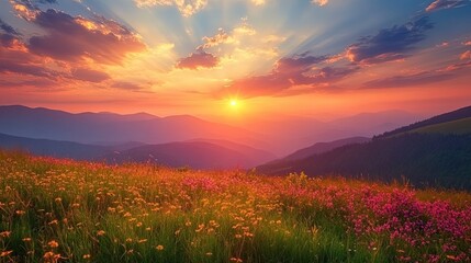 Fototapeta premium Beautiful sunset sky in the mountains. 