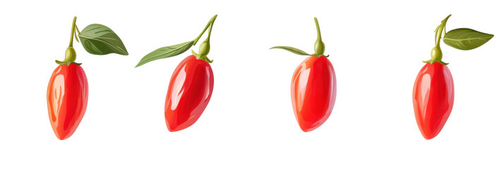Vibrant red goji berries with green leaves on transparent background png