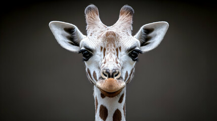 Obraz premium Young giraffe portrait, zoo enclosure, dark background, wildlife photography