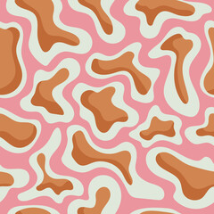 seamless pattern with abstract brown and white spots on a pastel pink background