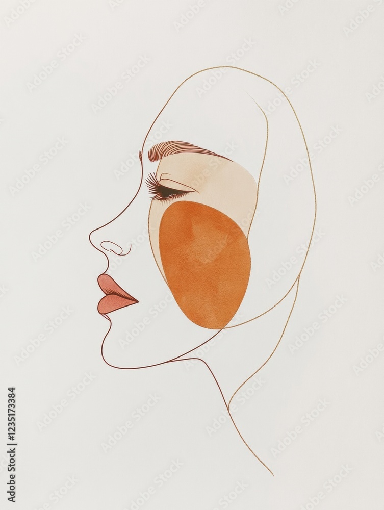 Poster Artistic silhouette of a womans face featuring golden ratio lines in a minimalistic style. Generative AI