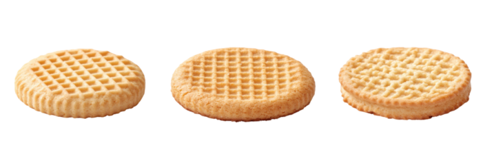 Three plain waffle patterned cookies against transparent background png