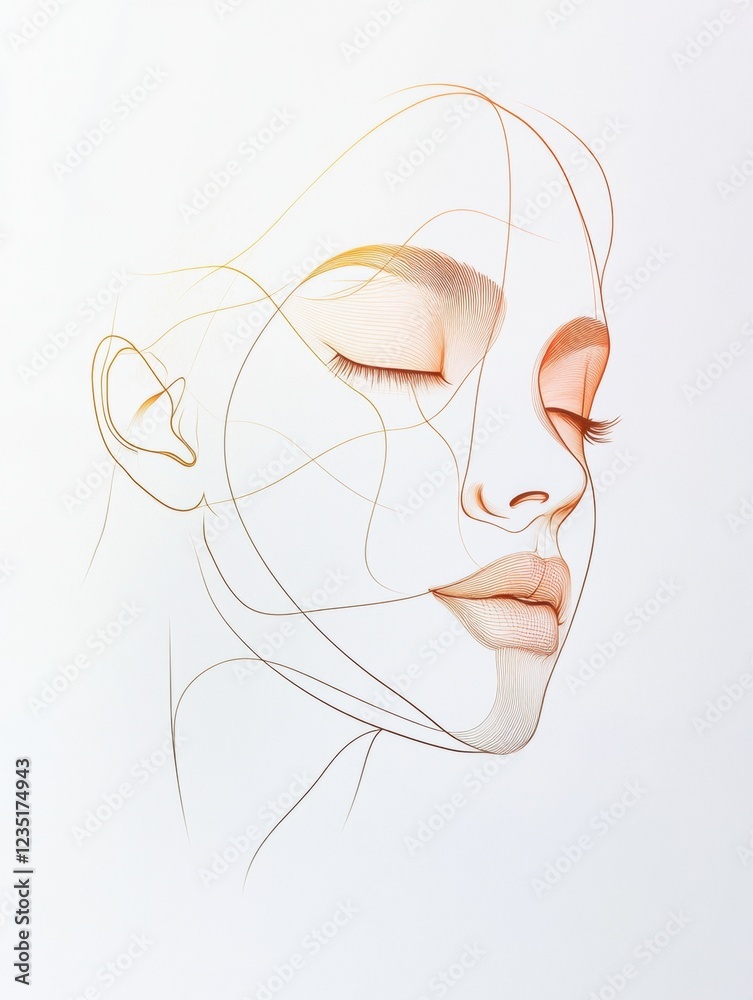 Aufkleber silhouette of a womans face with golden ratio lines illustrating beauty principles and artistic expr