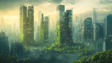 Naklejka premium Eco-Cityscape: A Vision of Sustainable Urban Living